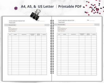 Checkbook Register Printable | Check Register | Checkbook Planner | Checkbook Register | Financial Planner Insert| Bank Transaction Tracker