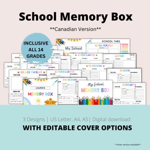 School Memory Box Canadian Version, Printable Kids Keepsake School Memories Milestone Memory Box School Box  Milestone box Keepsake box
