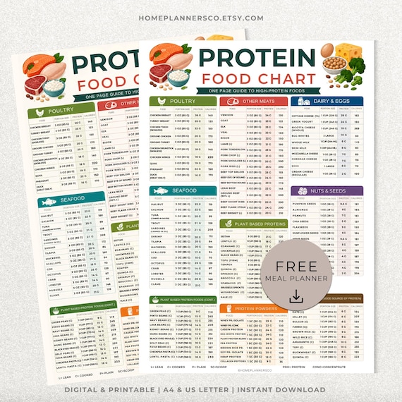 High Protein Guide: Printable Protein Food Chart, Nutrition Chart with Protein Meal Planner (Digital Download)