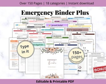 EDITABLE Emergency Binder Plus, Family Binder, Life Planner, Emergency Planner Plus, "What If" Binder, Military Binder,Fillable Editable PDF