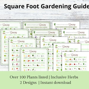 Puede incluir: Un conjunto de gu&iacute;as de jardiner&iacute;a de un pie cuadrado imprimibles con m&aacute;s de 100 plantas listadas, incluidas hierbas. Las gu&iacute;as presentan dos dise&ntilde;os y est&aacute;n disponibles para descarga instant&aacute;nea.