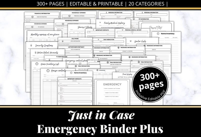 EDITABLE Just in Case Emergency Planner, what If Binder, Disaster