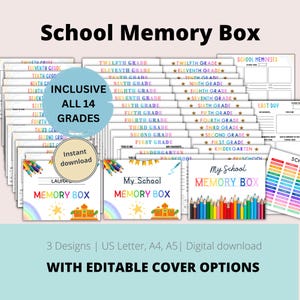 School Memory Box Printable Kids Keepsake Personalized Back to School Box | School Memory Journal School Memories Printable School Journal
