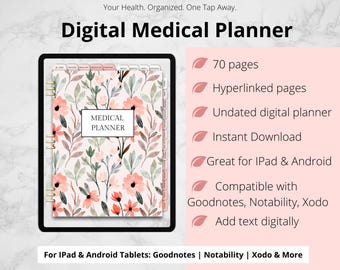 Digital Medical Planner with Hyperlinks for Goodnotes, Notability, Xodo | Health Planner, Medication, Symptom Tracker (PDF Download)