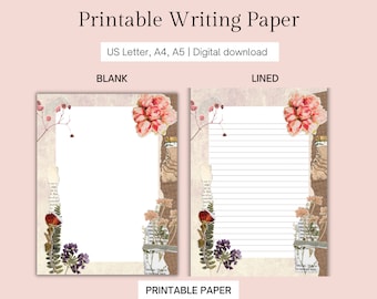 Set di carta per appunti, carta da lettera stampabile floreale, carta da lettere set da scrittura per lettere stampabile, foglio di carta di cancelleria floreale per diario