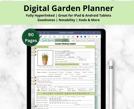 Digital Garden Planner with Hyperlinks for Goodnotes, Notability, Xodo, Garden Journal, Garden Guide, Gardening Logbook, Gardening Organizer