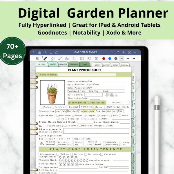 Digital Garden Planner with Hyperlinks for Goodnotes, Notability, Xodo, Garden Journal, Garden Guide, Gardening Logbook, Gardening Organizer