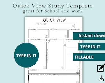 Fillable Quick View Study Template: Nurse Notes, Student Nurse Summary Page, Nursing/Medical School, Concept