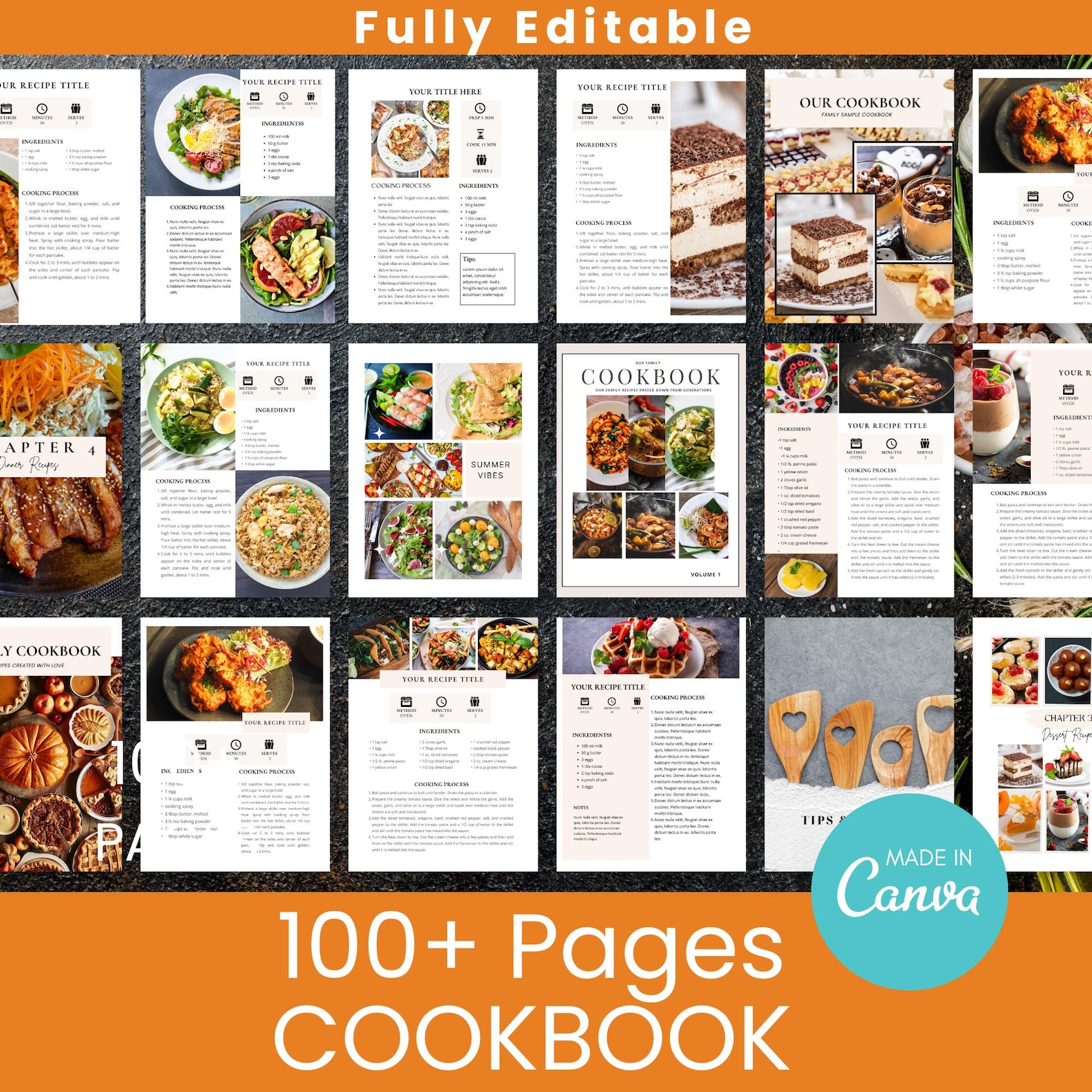 Customizable Family Cookbook Template: 100+ Page Editable Recipe Book ...