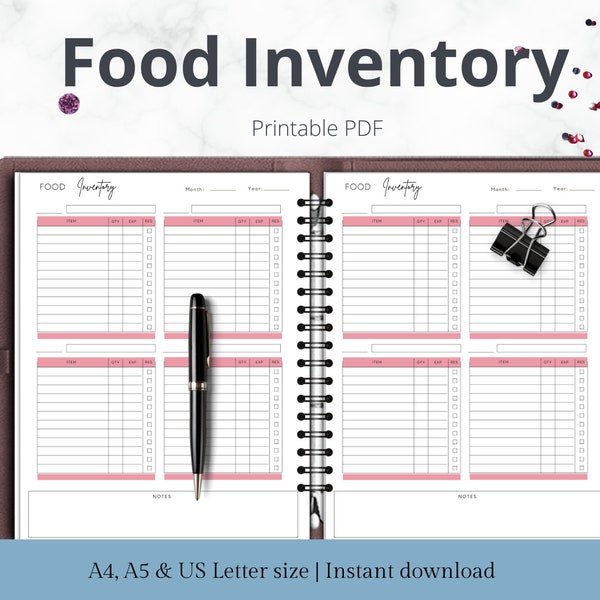 Food Inventory Tracker Page Printable Kitchen Inventory,Pantry Inventory, Freezer Inventory,Spice Inventory, Fridge Inventory,Food List PDF