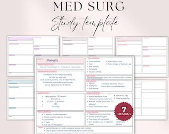 Med Surg Study Template, Medical Surgical  Template,  Nursing Student Guide Nursing Notes Disease Study Guide Disease Process Template NCLEX