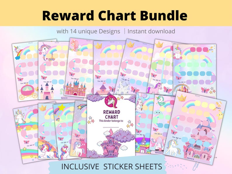 Unicorn Reward Chart Bundle, Sticker Chart, Toddler Chore Chart ...