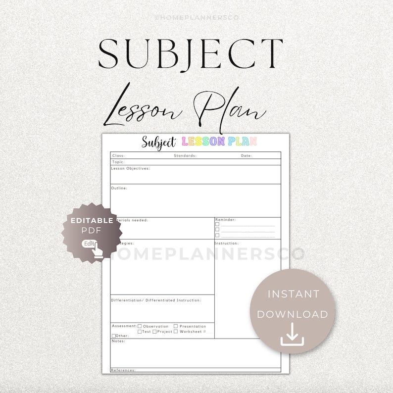 Editable Subject Lesson Plan Template, Printable Digital Lesson Planner ...