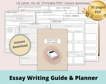 Essay Planner Editable Printable PDF| Essay Guide Planner Pack Bundle | Student Essay Writing Template | Academic School, College,University