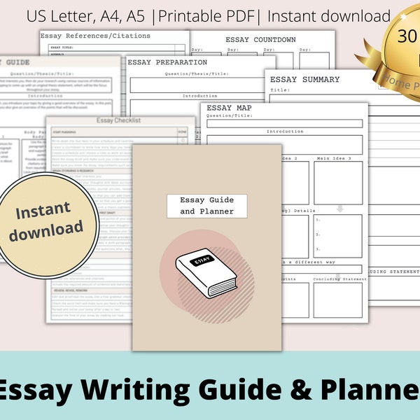 Essay Planner Editable Printable PDF| Essay Guide Planner Pack Bundle | Student Essay Writing Template | Academic School, College,University