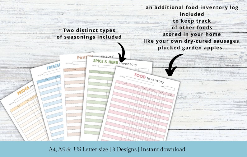 Food Inventory Tracker Pages Printable Kitchen Inventory,Pantry Inventory, Freezer Inventory,Spice Inventory, Fridge Inventory,Food List PDF image 6