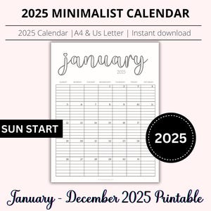 2025 Minimalist Calendar Printable: Lined Planner, Monthly Planner, Simple layout, (A4 & US Letter)