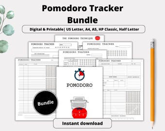 Paquete de seguimiento Pomodoro: Planificador Pomodoro, planificador de productividad, sesión de estudio, herramienta de aprendizaje, planificador de proyectos para estudiantes, lista de tareas, seguimiento de tareas