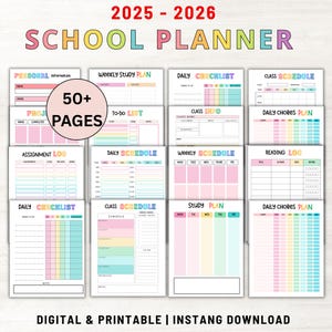 Printable Kids School Planner 2025-2026: Homeschool, Kids Checklist, Chores, Homework, (PDF Download)
