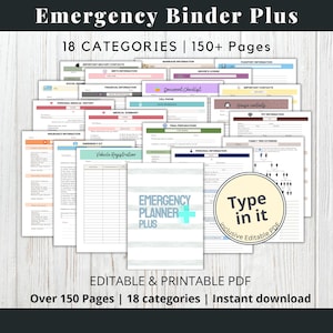 Fillable Emergency Planner: Printable  Family Life Organizer, Personal Preparedness Organizer, Disaster Planning Checklist (PDF)