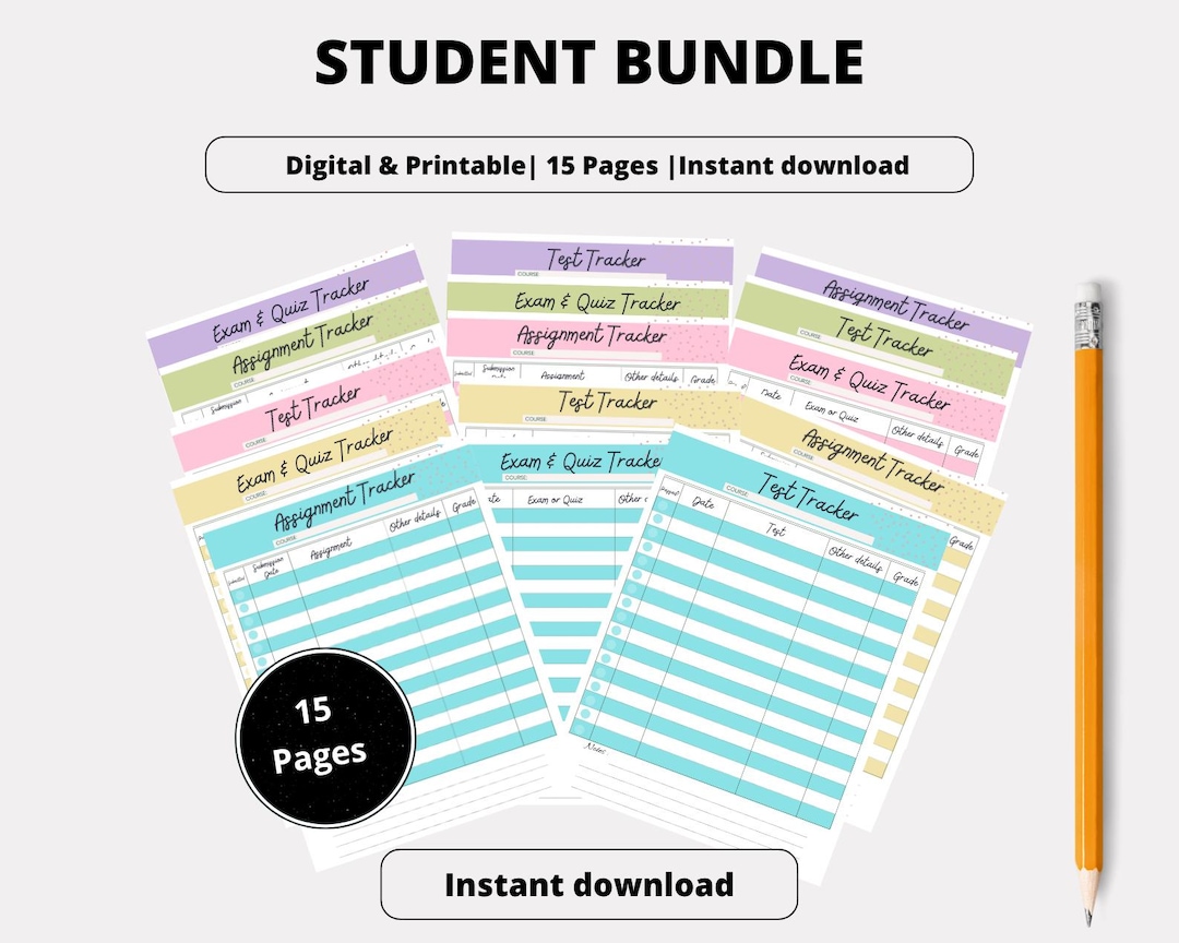 Student Bundle With Assignment Tracker, Exam Tracker, Test Tracker ...