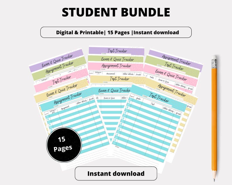 Student Bundle With Assignment Tracker, Exam Tracker, Test Tracker ...
