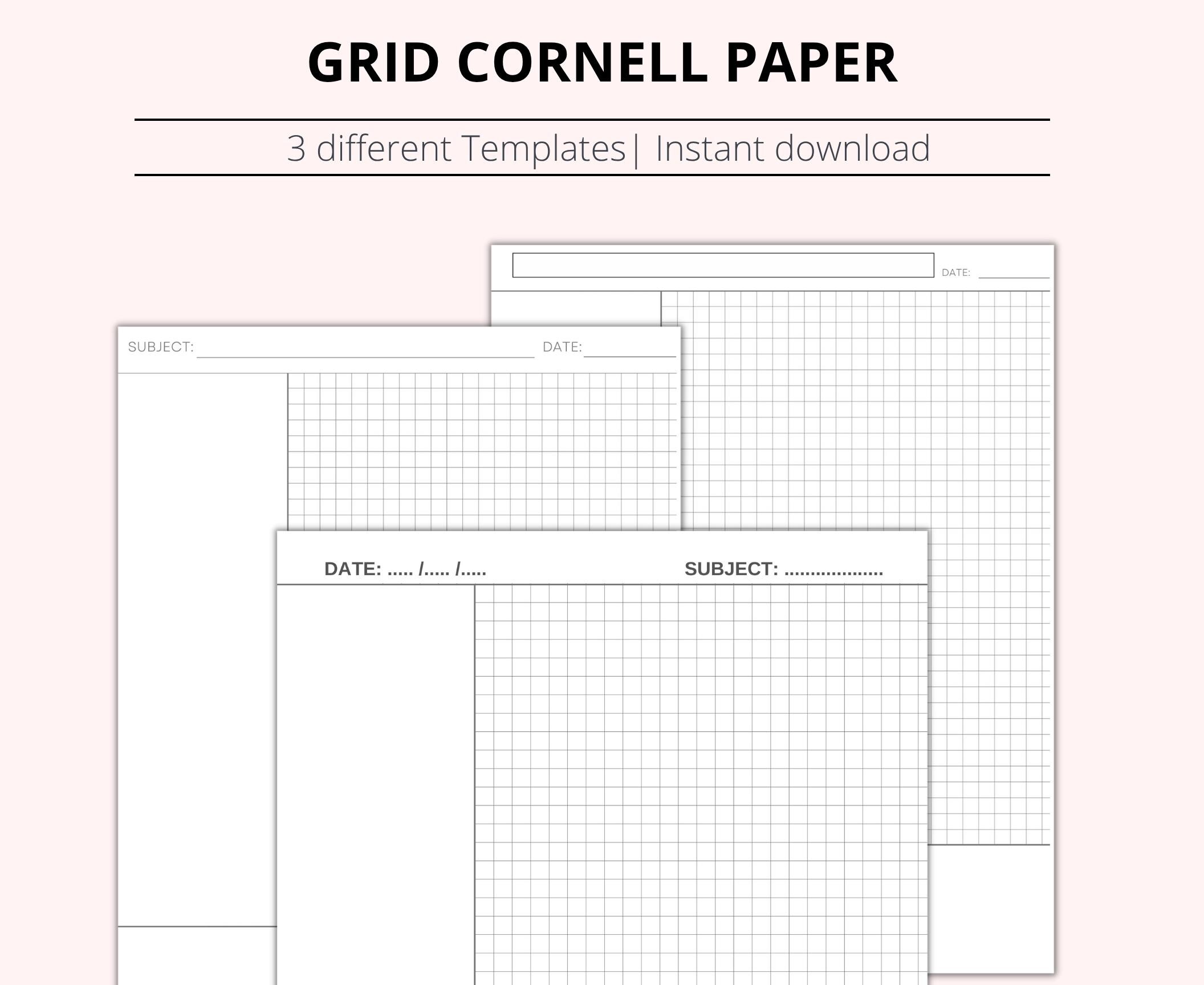 Grid Cornell Paper Notes Method Pages| Cornell Notes | Printable Paper ...
