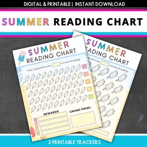 Tabella di lettura estiva, registro di lettura estiva, registro di lettura dei ghiaccioli estivi, tracker di lettura per bambini, tabella dei premi di lettura, pianificatore di lettura, tracker