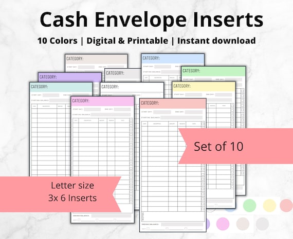 Cash Envelope Inserts Tracker Printable A6 Cash Tracker Inserts for Cash Envelopes, Expense Tracker, Savings Tracker Spending Tracker Budget