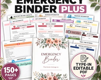 EDITABLE Emergency Binder Plus, Family Binder, Life Planner, Emergency Planner Plus, "What If" Binder, Military Binder,Fillable Editable PDF