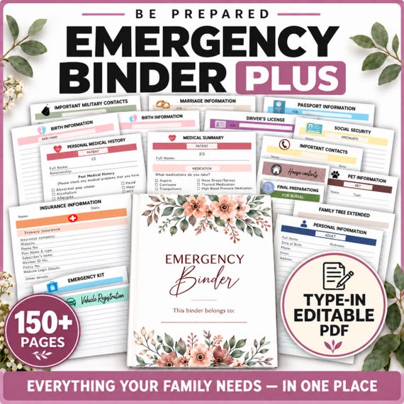 EDITABLE Emergency Binder Plus, Family Binder, Life Planner, Emergency Planner Plus, "What If" Binder, Military Binder,Fillable Editable PDF