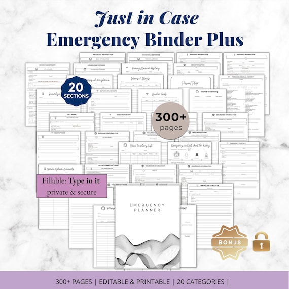 EDITABLE Just in Case Emergency Planner, "What If" Binder, Disaster Planner, Family Emergency, Testament, Will Planner,  End of Life Planner