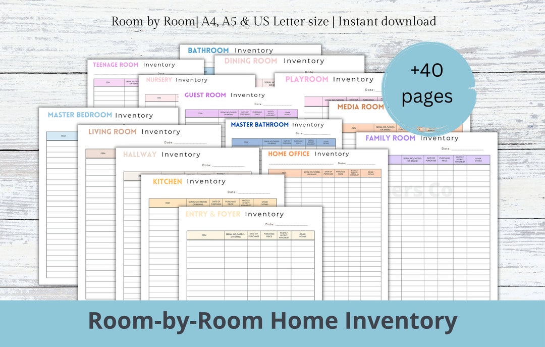 Home Inventory Tracker Pages,roombyroom Inventory, House Inventory