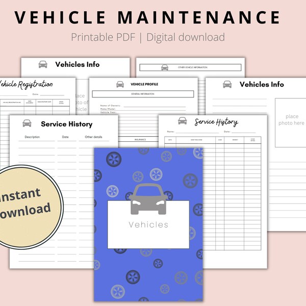 Printable Vehicle Maintenance Log | Vehicle  Car Expense Log | Vehicle Repairs Tracker | Vehicle Service Sheet Template PDF Instant Download