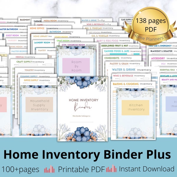 Home House Inventory Tracker Pages,Room by Room Inventory,Food Inventory,Warranty Medication Product Garden House Office Household Inventory