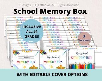 School Memory Box Printable Kids Keepsake Personalized Back to School Box | School Memory Journal School Memories Printable School Journal
