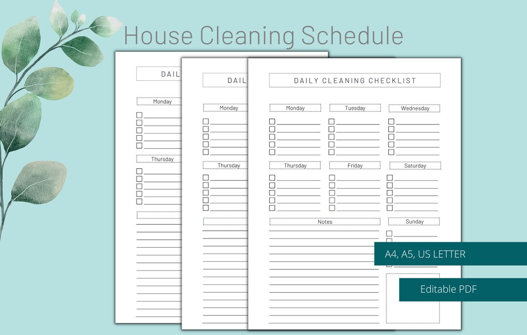 EDITABLE Weekly Checklist Printable Pdfcleaning Schedule - Etsy Australia