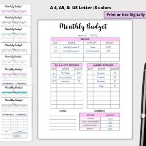 Budget Tracker, Printable Budget Tracker, Paycheck Budget Planner, Monthly Budget Planner, Income Expense Budget Tracker Finance Planner PDF
