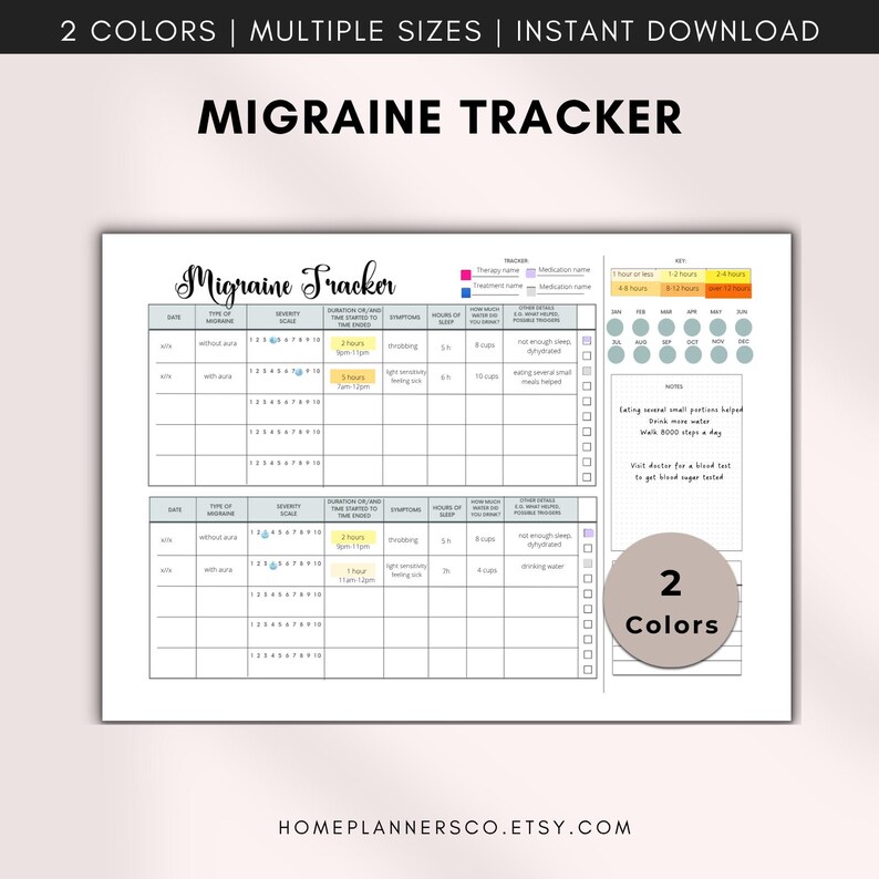 Migraine Tracker, Printable Headache Journal, Headache Tracker, Chronic Migraine Chart, Chronic Migraine Journal, Chronic Illness Chart image 3