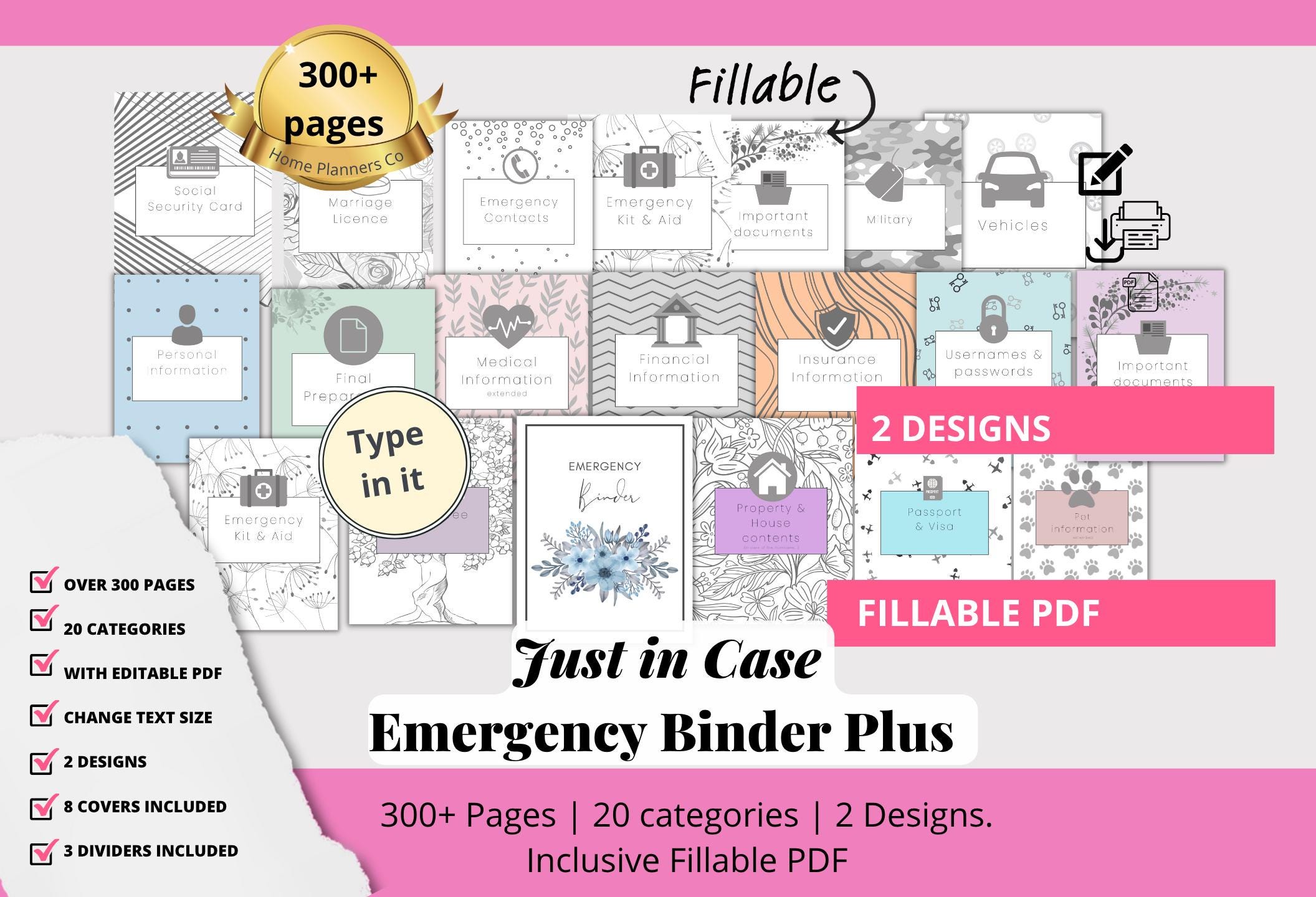 EDITABLE Just in Case Emergency Binder Plus Fillable PDF, "what If ...