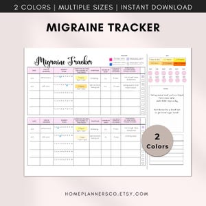 Migraine Tracker, Printable Headache Journal, Headache Tracker, Chronic Migraine Chart, Chronic Migraine Journal, Chronic Illness Chart image 2