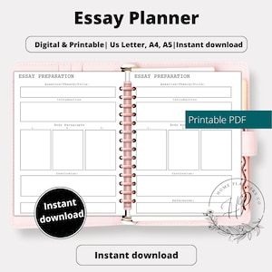 Essay Planner Template: College & University Academic Writing, School Homework, Essays (PDF Download A4/A5/US Letter)