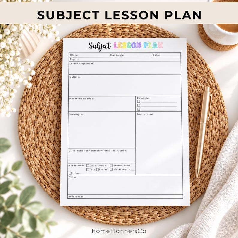 Lesson Plan Template - Printable Daily Lesson Planner, Detailed Subject Planner, Homeschool Classroom Teaching Resource (Digital Download) image 4