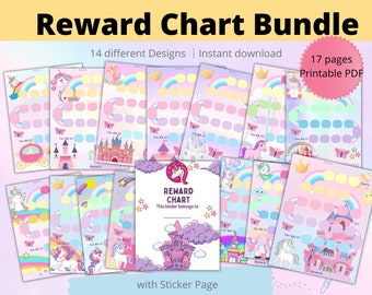 Unicorn Reward Chart Bundle, Sticker Chart, Toddler Chore Chart, Unicorn Behavior Chart, Potty Training Chart, Preschool Kids, Rainbow Kids