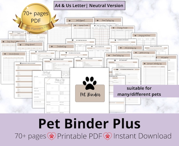 Pet Binder Plus, Pet Planner, Pet Health Tracker, Pet Medical Planner, Pet Checklists Pet Workbook Pet Planning Journal Pets Planning