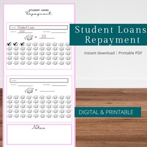 Pago de préstamos estudiantiles, Seguimiento imprimible de pagos de préstamos y deudas estudiantiles, Seguimiento de liquidación de deudas, Proceso de liquidación sin deudas, Descarga instantánea