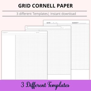 Grid Cornell Paper Notes Method Pages| Cornell Notes | Printable Paper Templates for Writing Note-Taking | Blank Template Cornell Method