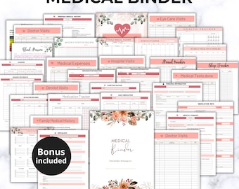Medical Planner,Medical Binder,Health Tracker,Blood Pressure Log,Sleep Habit Tracker,Medical Planner Bundle, Health Binder,Wellness Planner,