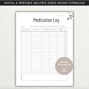 Medication Log, Medication Tracker, Medication Organizer, Medication List, Medication Chart, Pill Tracker, Supplement Tracker, Printable Log