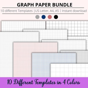 Graph Paper Bundle 4 Colors Blue Red Black Gray Printable Graph Grid Paper, Squared Paper, Digital Template for PDF apps Small Grid Big Grid